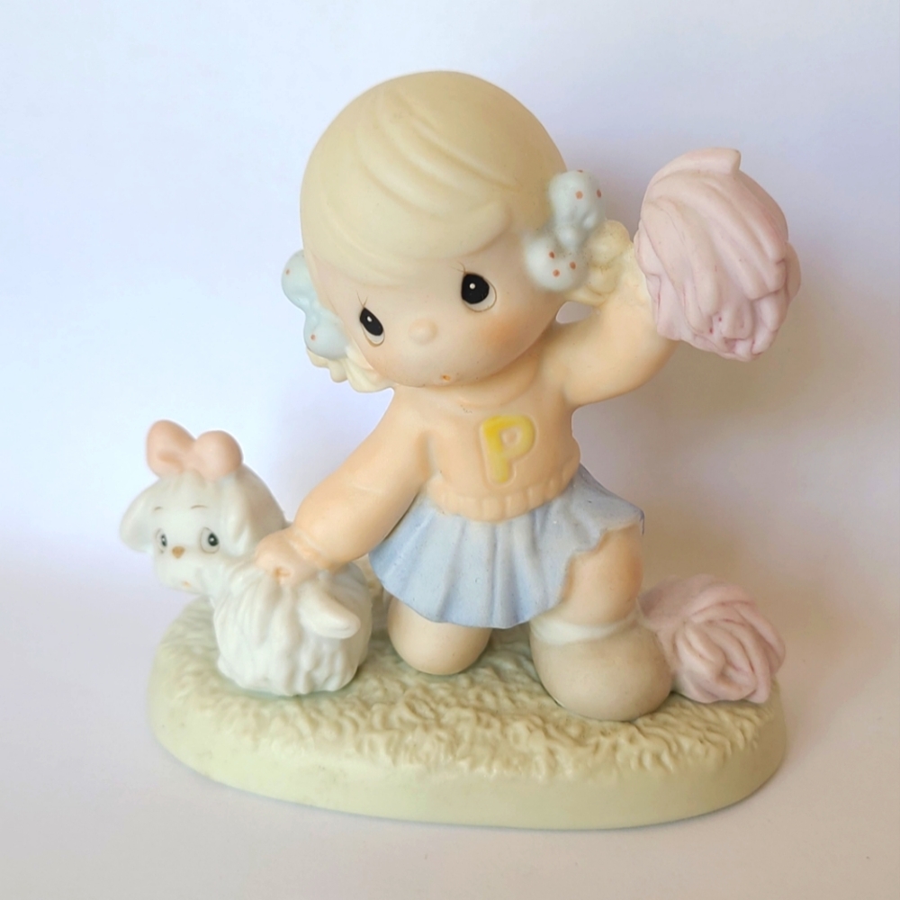 Vintage 90s Precious Moments Girl Dog Cheerleader Collectible Figurine